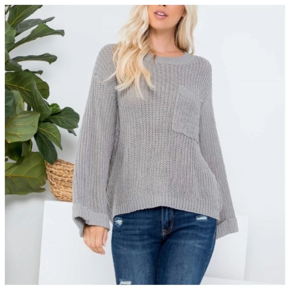 13 Boho Lightweight Sweater knit top with pocket - Picture 2 of 5